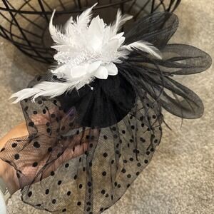 Fascinator Women Tea Party Headband Cocktail Flower Hair Clip‎ Feather Black